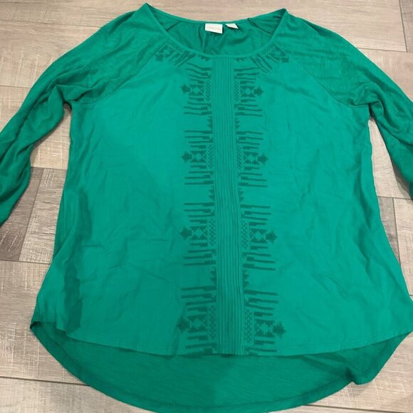 CHICOS SIZE 2 MEDIUM GREEN LIGHTWEIGHT BLOUSE SHIRT - Picture 2 of 9